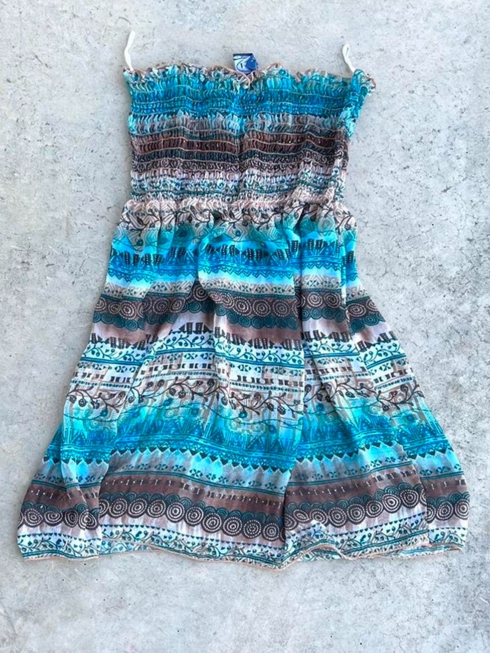 Strapless Blue Patterned Summer Dress